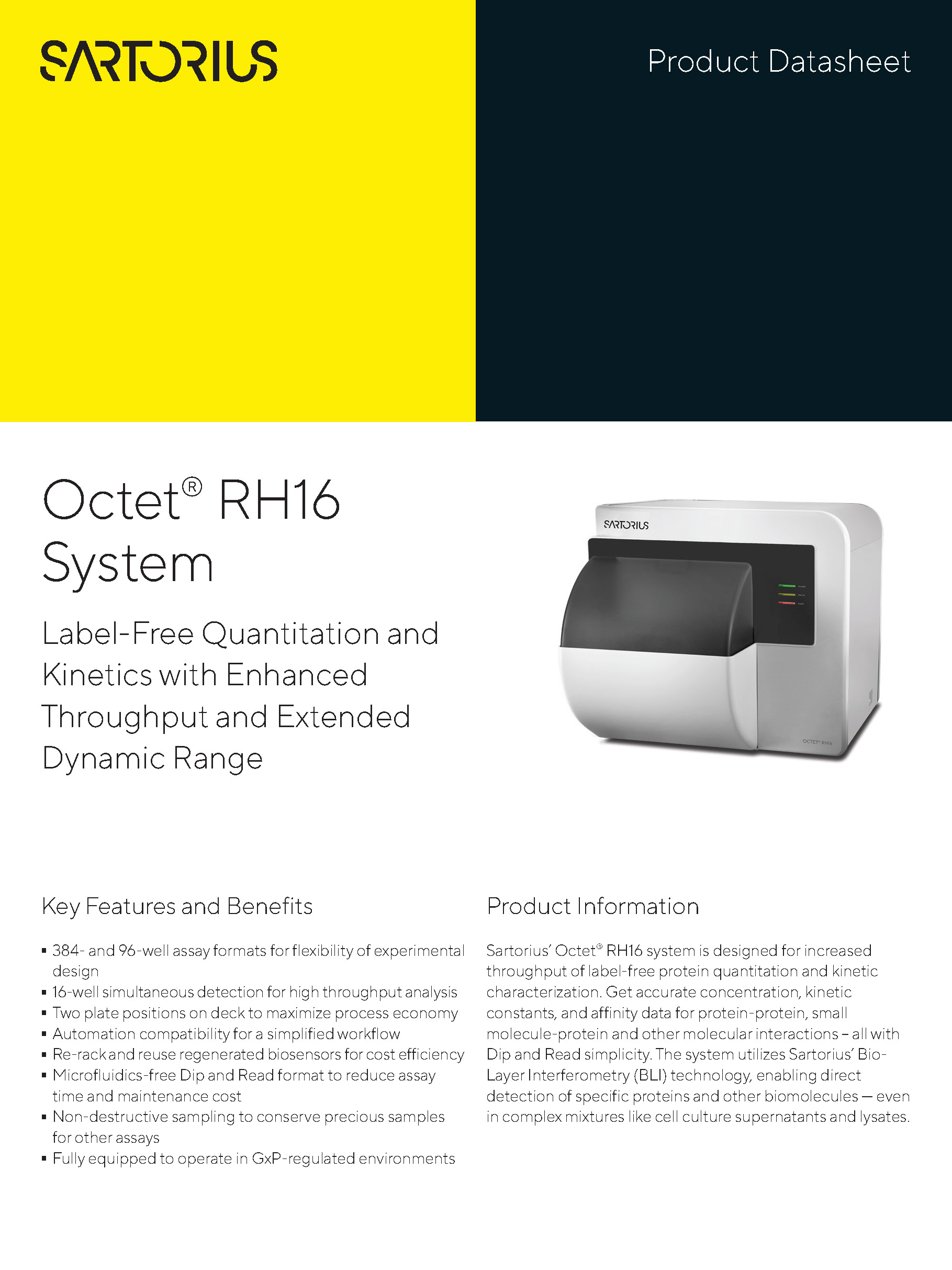 Octet® RH16 System - Label-Free Quantitation and Kinetics with Enhanced Throughput and Extended Dynamic Range - Sartorius Croatia